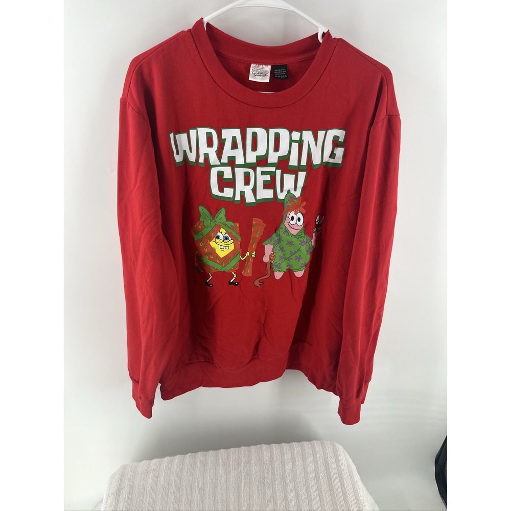 Nickelodeon SpongeBob SquarePants Wrapping Crew Christmas Sweatshirt Red XL